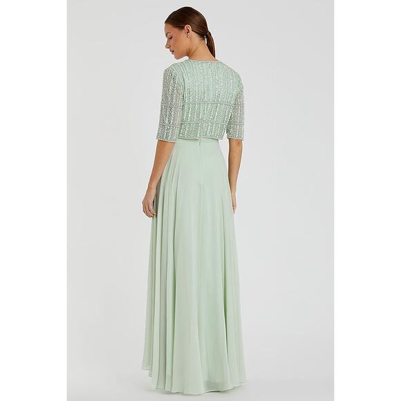 MAC DUGGAL 9180 Sage Chiffon Beaded 3/4 Sleeve Gown Size 14 NWOT - Picture 2 of 8